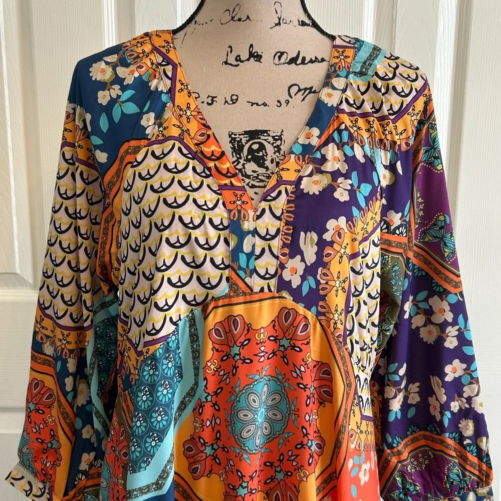 Colorful v-neck boho Maxi Dress nwt - Picture 3 of 6